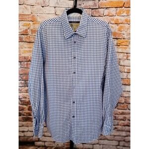 JHANE BARNES Men's Slim Fit Long Sleeve Plaid Dress Shirt Blue SZ Large Cotton